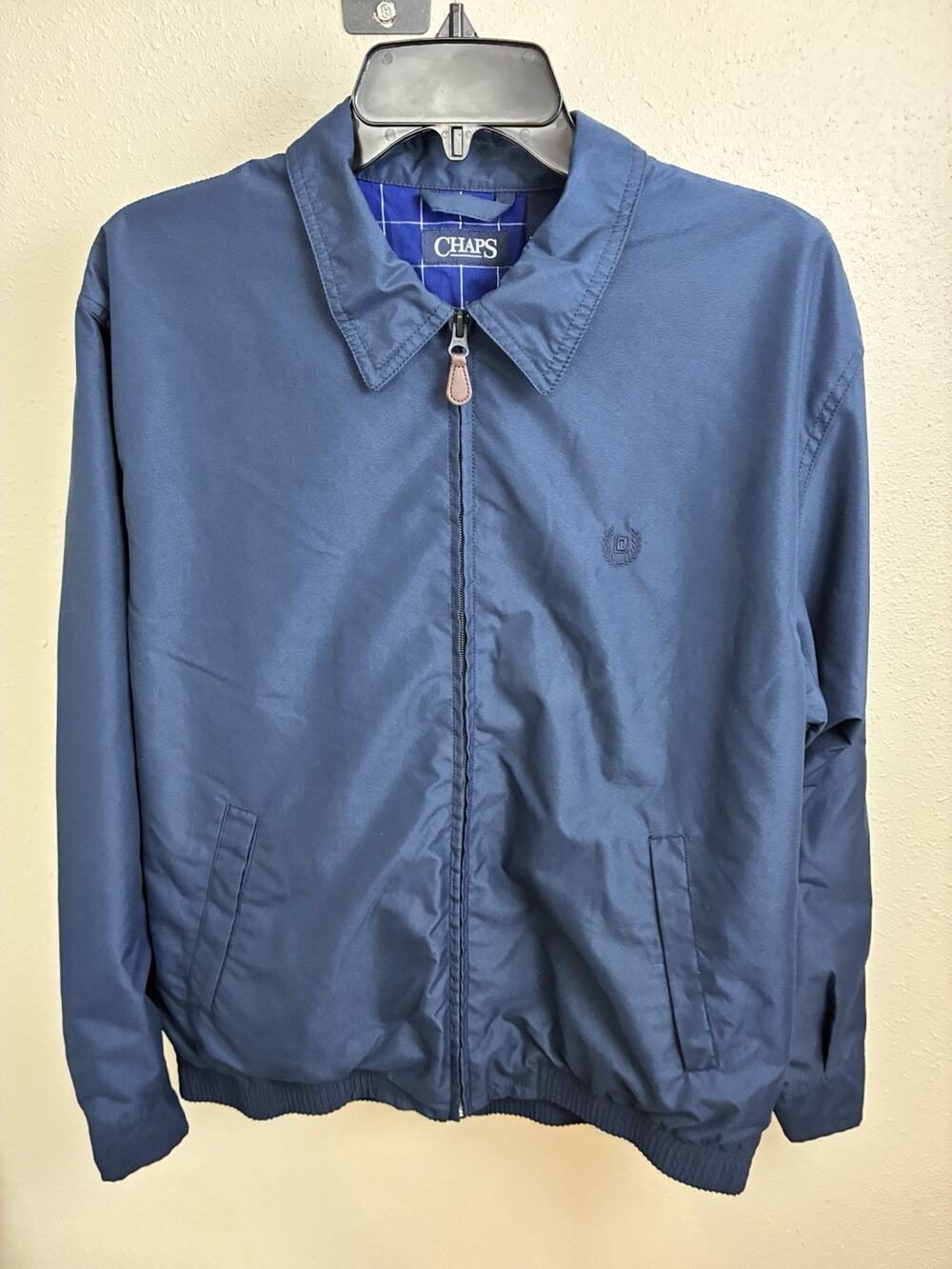 Chaps Harrington Jacket Mens M Blue Windbreaker Grandpa Leaf Raking Coat